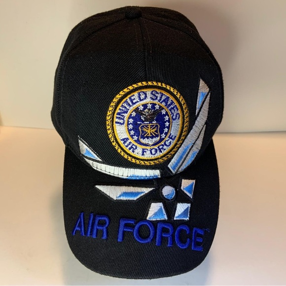 Two US Air Force Hat Adult Embroidered Adjustable Hoop & Loop Strap Baseball Cap - Picture 6 of 9